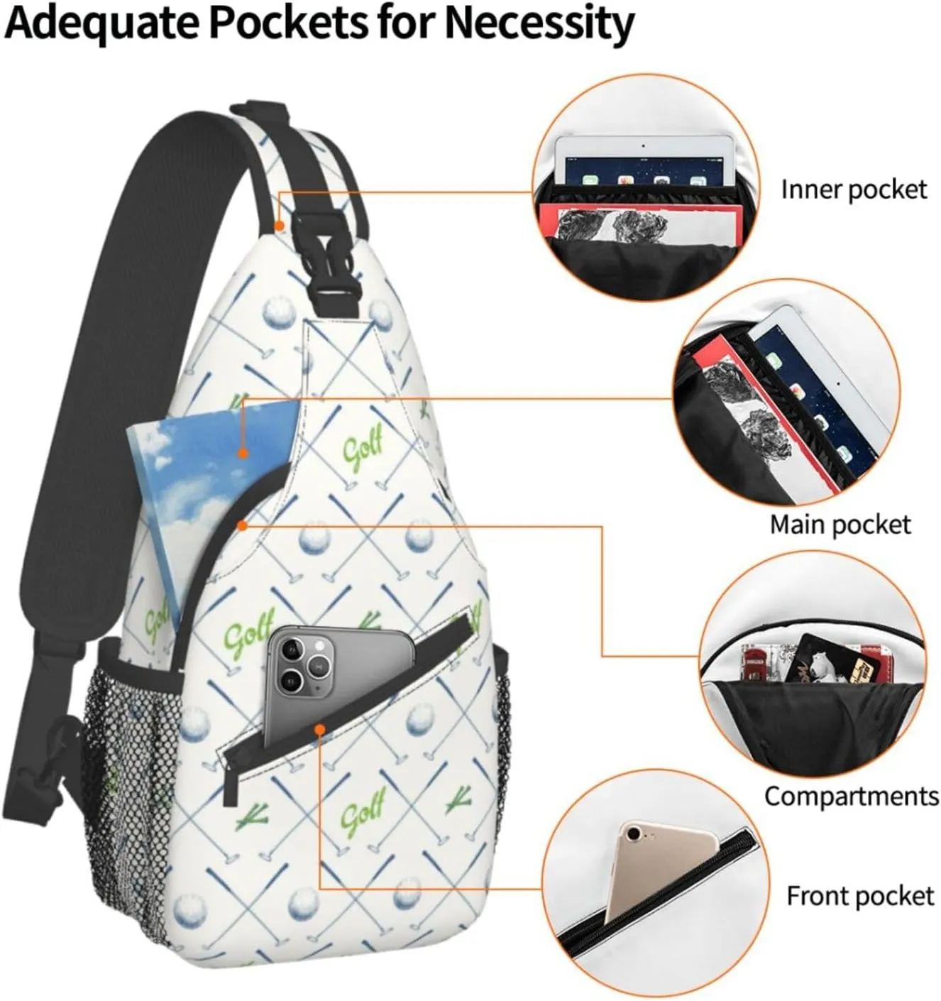 Golf Sling Backpack Chest Bag Crossbody Shoulder Bag Gym Cycling Travel Hiking Daypack For Men Women