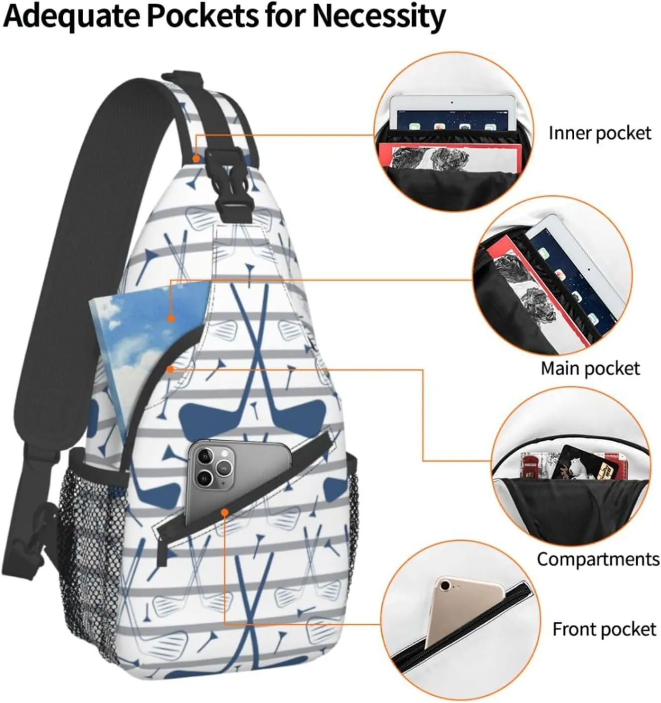 Golf Sling Backpack Chest Bag Crossbody Shoulder Bag Gym Cycling Travel Hiking Daypack For Men Women