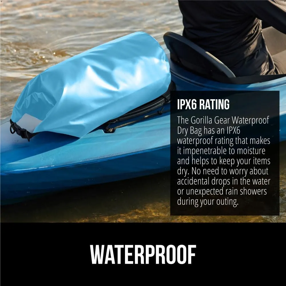 Gorilla Gear Heavy Duty 100% Waterproof IPX 6 Dry Bag, Tear and Puncture Resistant Bags, Kayaking Boating Hiking Camping Swimming Water Sports, Lightweight Outdoor Wet Storage Backpack, 20L Light Blue