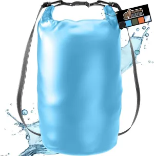 Gorilla Gear Heavy Duty 100% Waterproof IPX 6 Dry Bag, Tear and Puncture Resistant Bags, Kayaking Boating Hiking Camping Swimming Water Sports, Lightweight Outdoor Wet Storage Backpack, 20L Light Blue