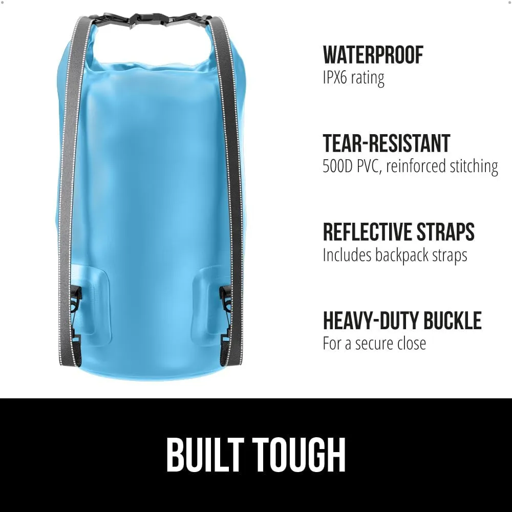 Gorilla Gear Heavy Duty 100% Waterproof IPX 6 Dry Bag, Tear and Puncture Resistant Bags, Kayaking Boating Hiking Camping Swimming Water Sports, Lightweight Outdoor Wet Storage Backpack, 20L Light Blue