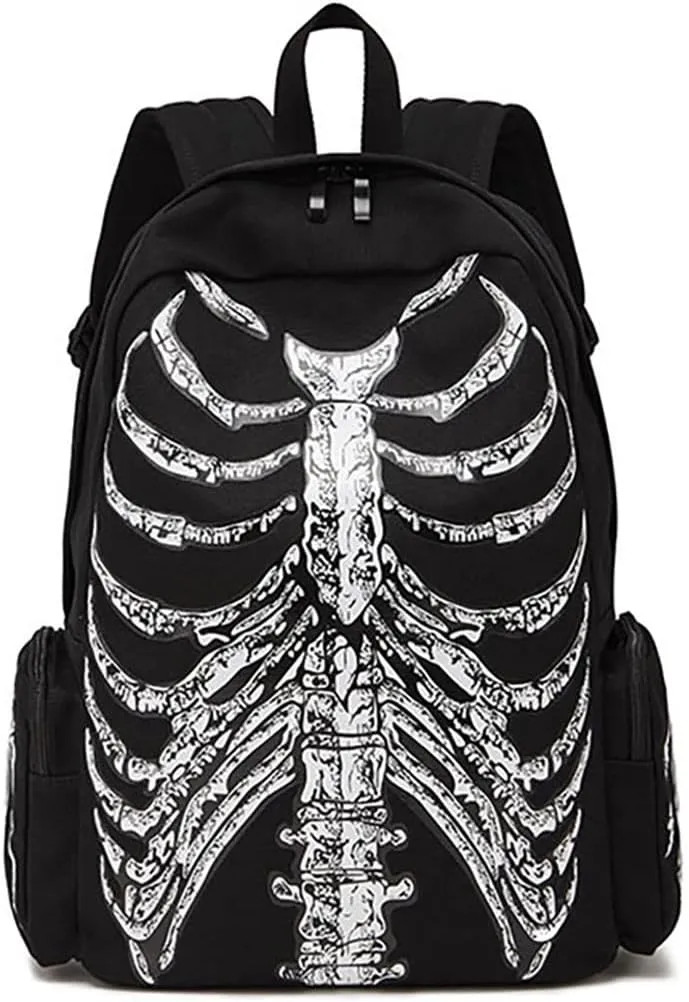 Goth Backpack Grunge Backpack Y2k Fashion Skull Backpack Hooded Backpack Gothic Black Shoulder Bag Goth Messenger Bag (Backpack Skeleton)…
