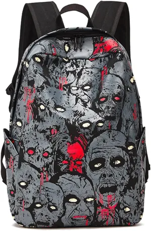 Gothic Backpack Canvas Backpack Printed Skull Backpack Halloween Backpack (Grey Backpack)