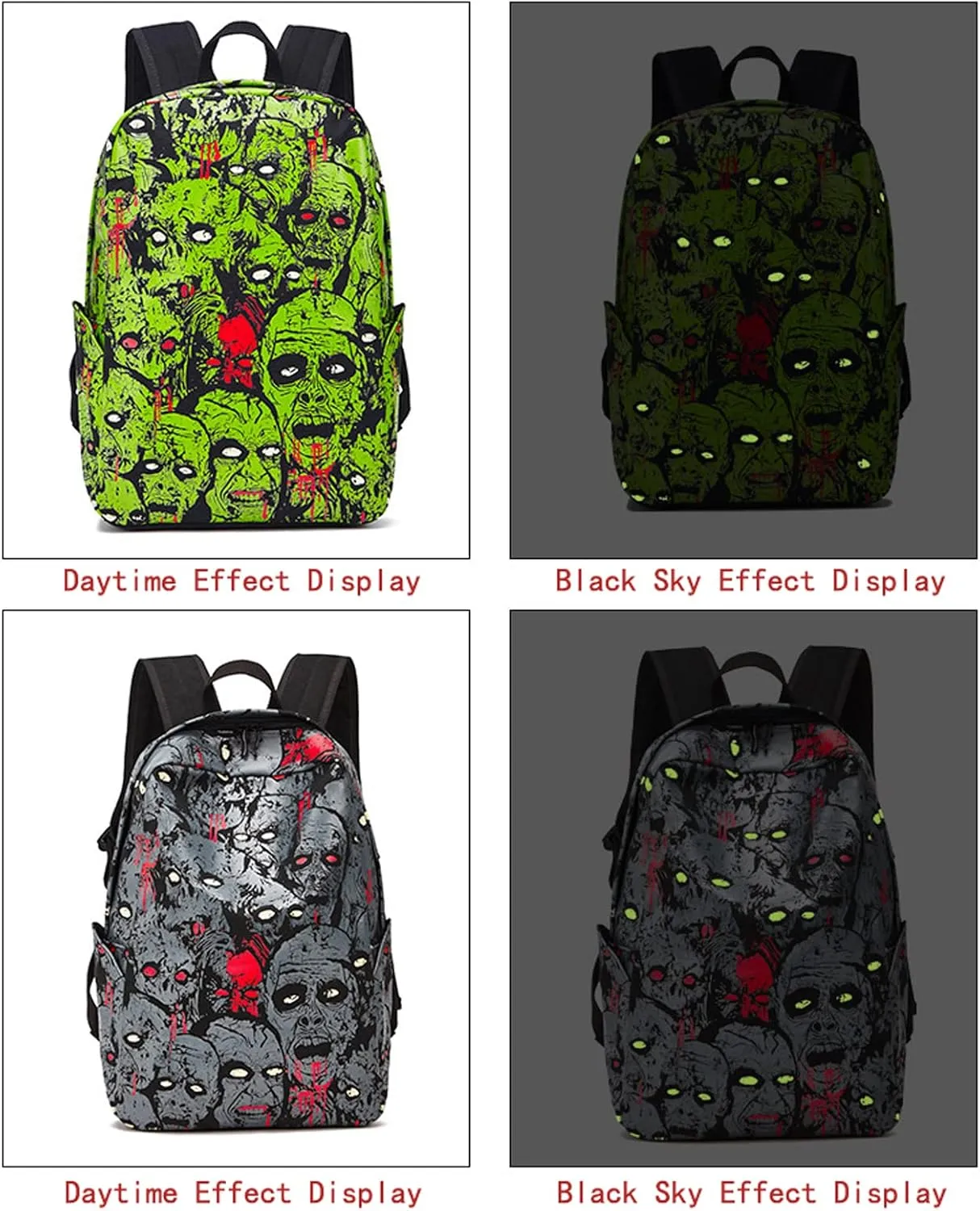 Gothic Backpack Canvas Backpack Printed Skull Backpack Halloween Backpack (Grey Backpack)