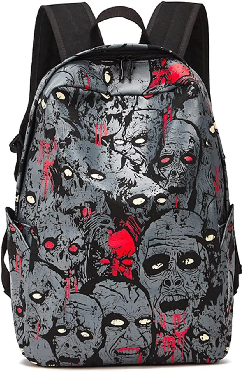 Gothic Backpack Canvas Backpack Printed Skull Backpack Halloween Backpack (Grey Backpack)