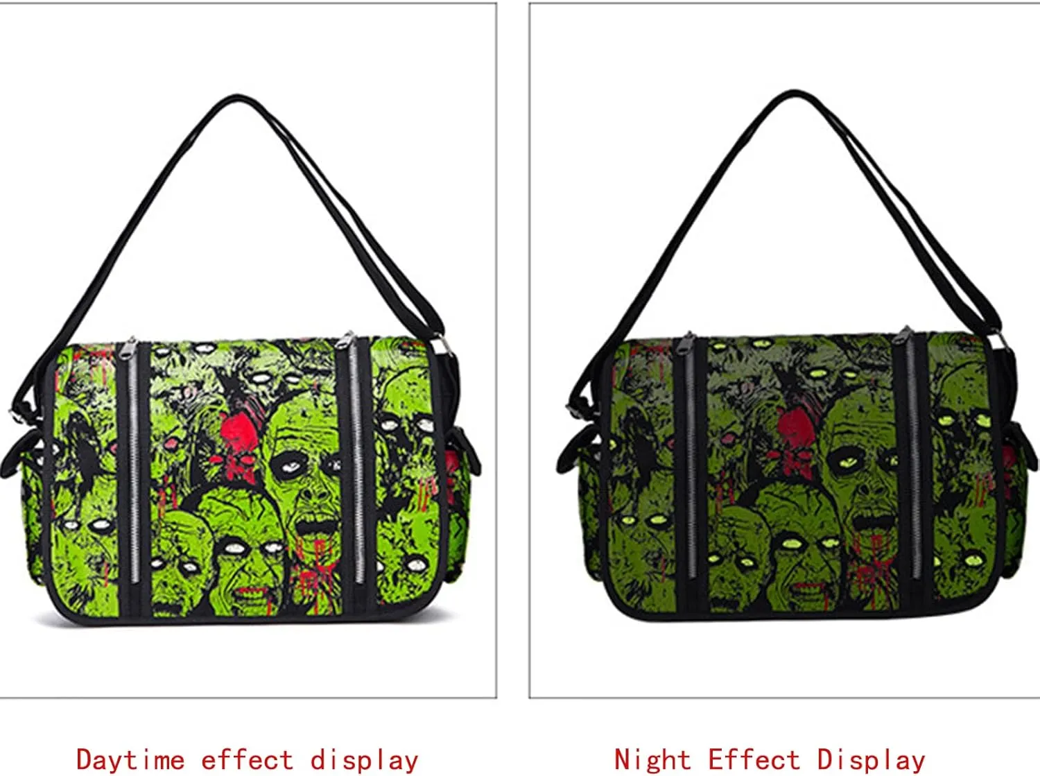 Gothic Canvas Backpack with Printed Skull - Green Tote Bag