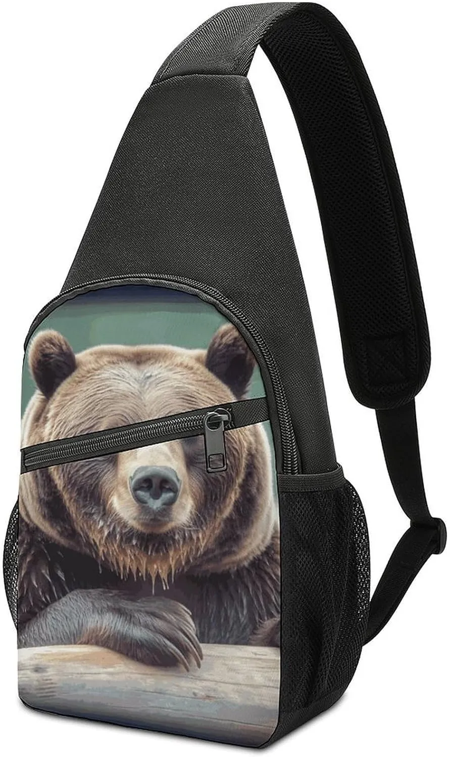 Grizzly Bear Sling Bag Travel Sling Backpack Man Purse for Men Hiking Crossbody Bags Chest Bag Shoulder Chest Pack