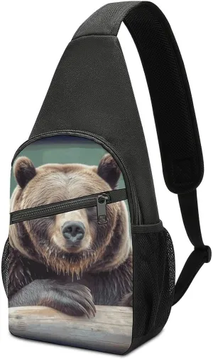 Grizzly Bear Sling Bag Travel Sling Backpack Man Purse for Men Hiking Crossbody Bags Chest Bag Shoulder Chest Pack