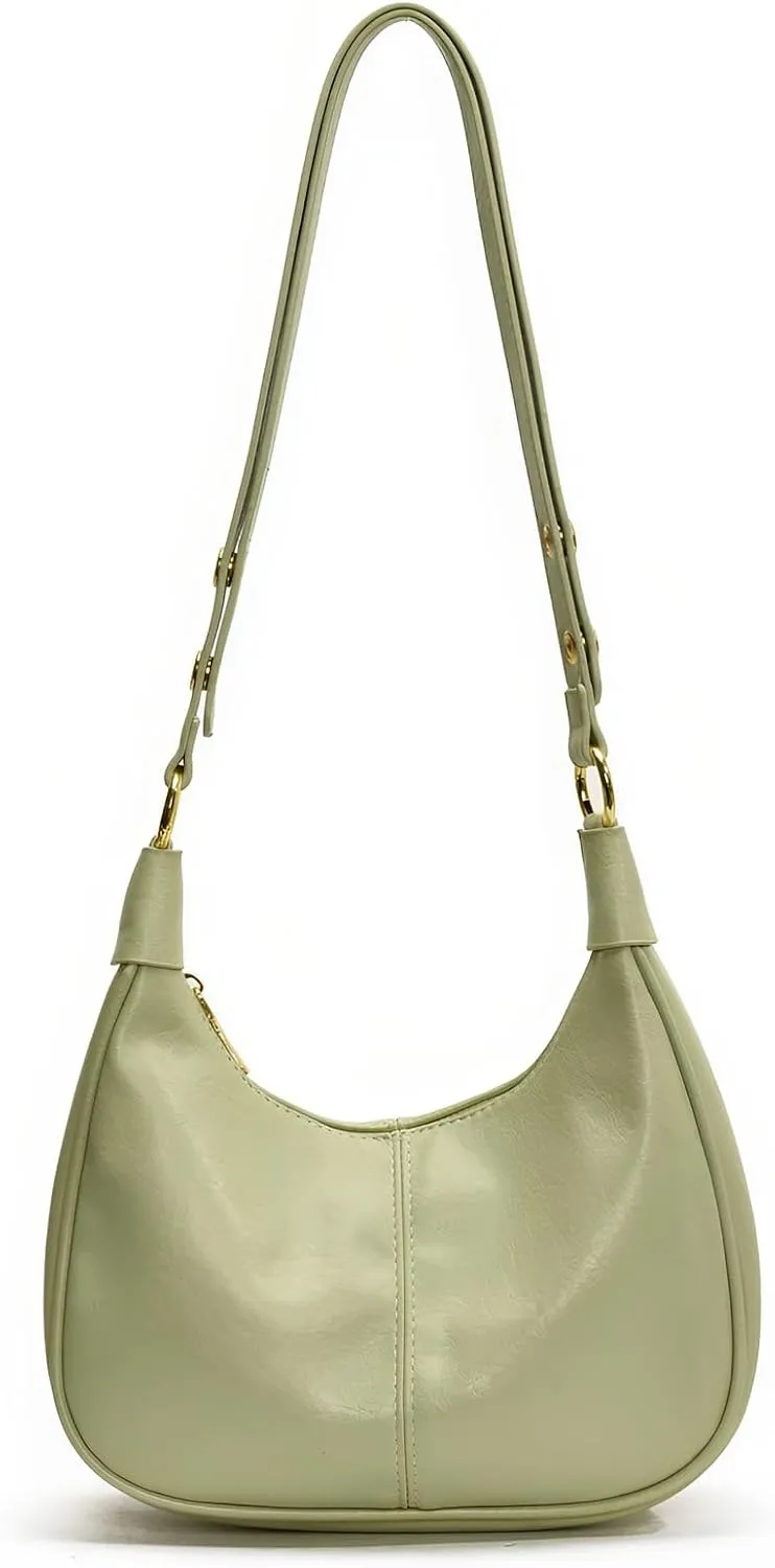 GRPKSSIB PU Leather Shoulder Bags Hobo Crossbody Bag Casual Tote Handbags Women's Crescent Purse with Adjustable Strap
