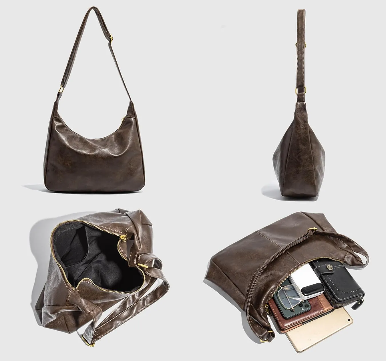 GRPKSSIB PU Leather Shoulder Bags Hobo Crossbody Bag Casual Tote Handbags Women's Crescent Purse with Adjustable Strap