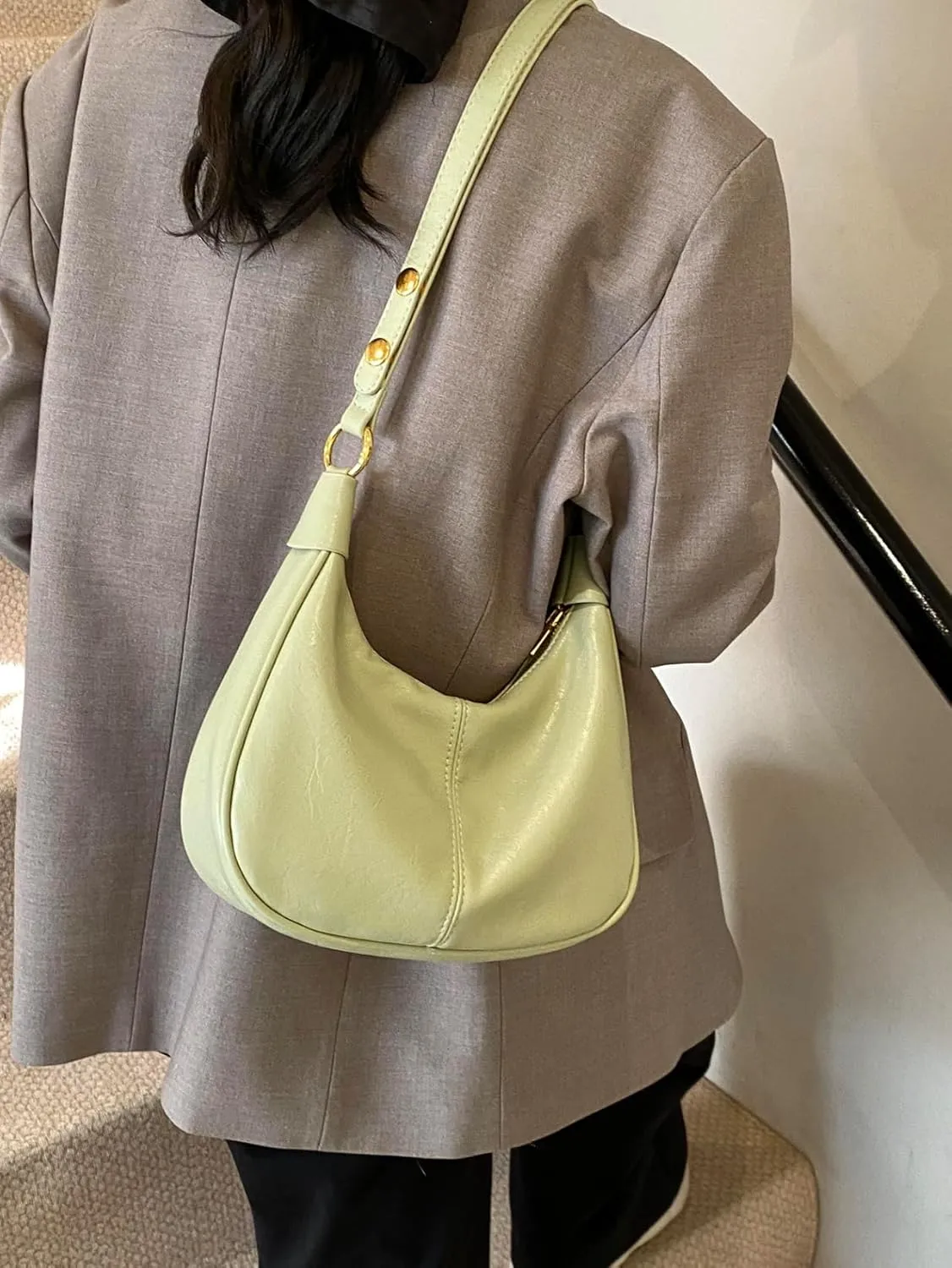 GRPKSSIB PU Leather Shoulder Bags Hobo Crossbody Bag Casual Tote Handbags Women's Crescent Purse with Adjustable Strap