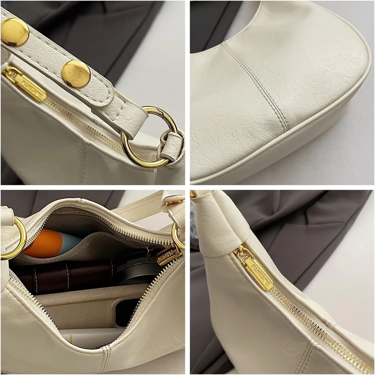 GRPKSSIB PU Leather Shoulder Bags Hobo Crossbody Bag Casual Tote Handbags Women's Crescent Purse with Adjustable Strap