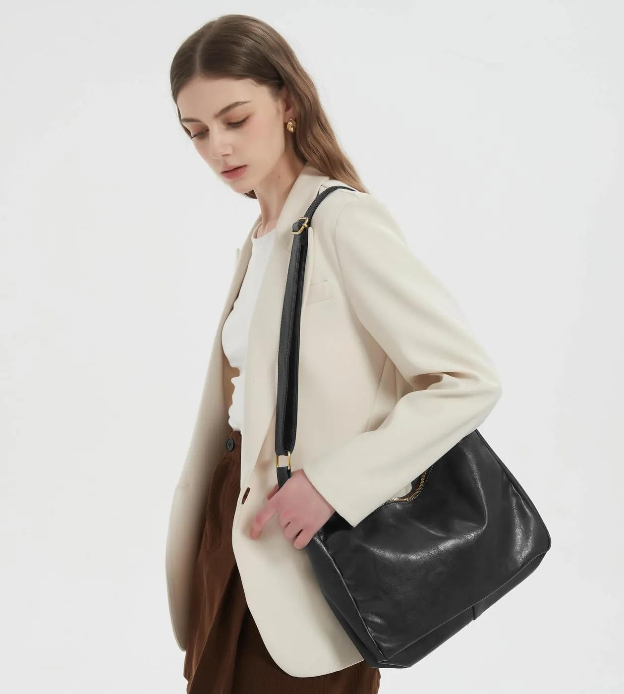 GRPKSSIB PU Leather Shoulder Bags Hobo Crossbody Bag Casual Tote Handbags Women's Crescent Purse with Adjustable Strap