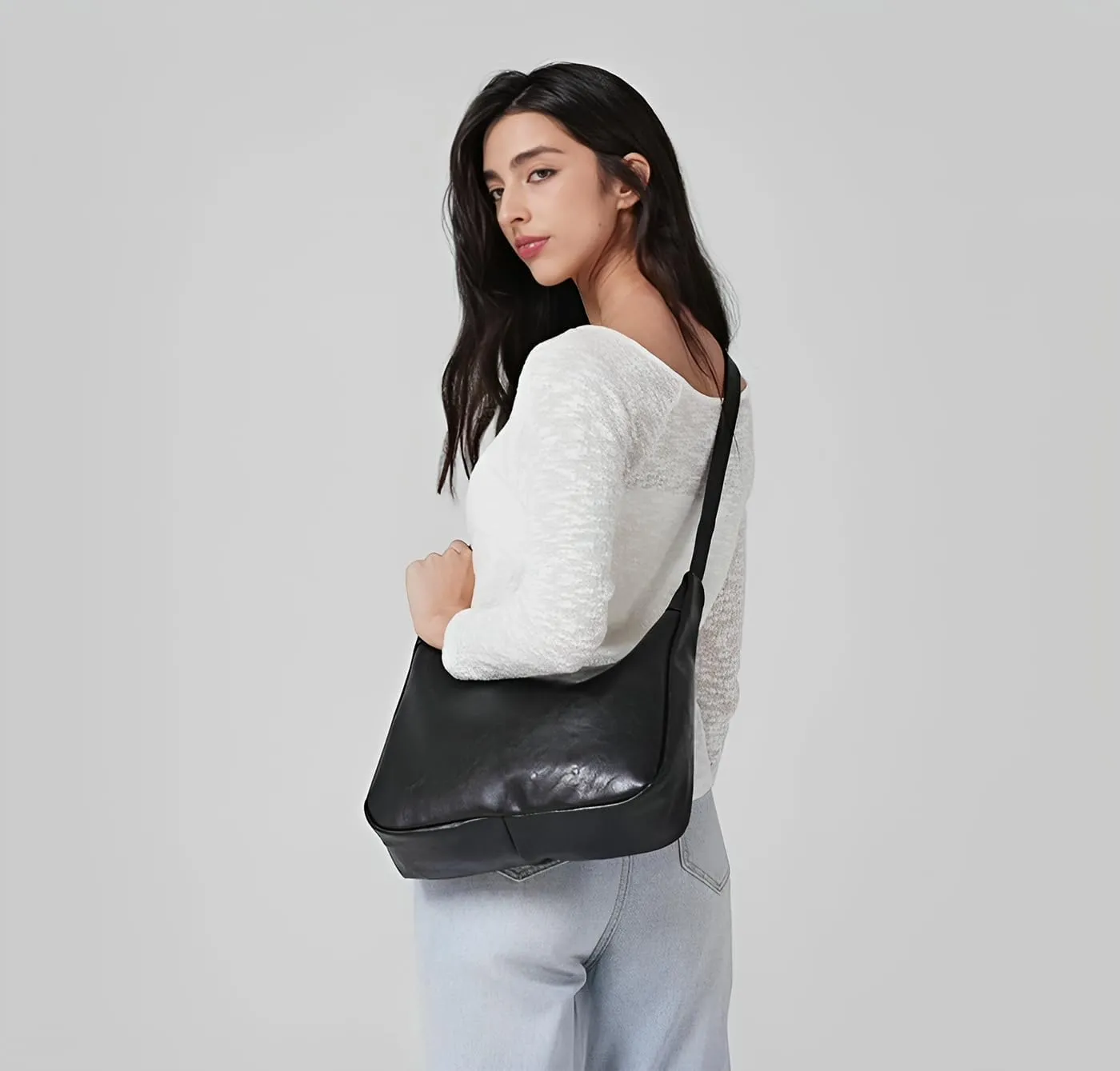 GRPKSSIB PU Leather Shoulder Bags Hobo Crossbody Bag Casual Tote Handbags Women's Crescent Purse with Adjustable Strap