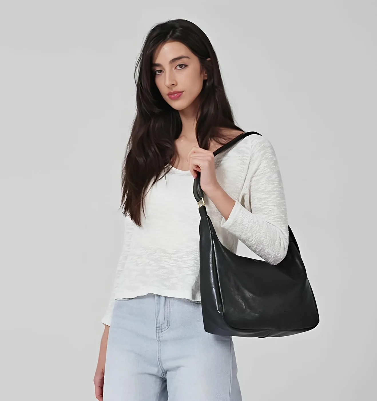 GRPKSSIB PU Leather Shoulder Bags Hobo Crossbody Bag Casual Tote Handbags Women's Crescent Purse with Adjustable Strap