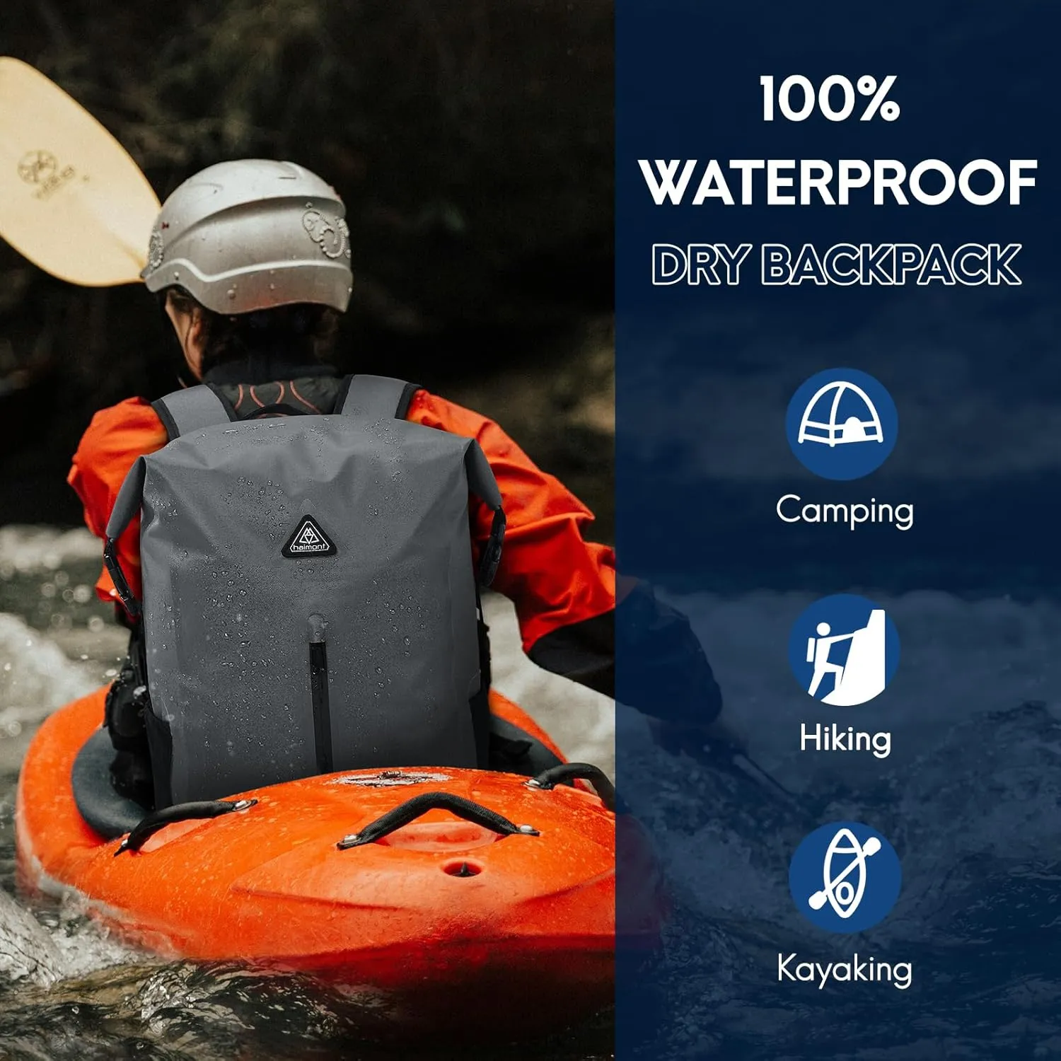 Haimont Dry Backpack Waterproof TPU Bag 30L, Lightweight Roll Top Dry Bag with Laptop Pocket for Kayaking, Boating, Rafting