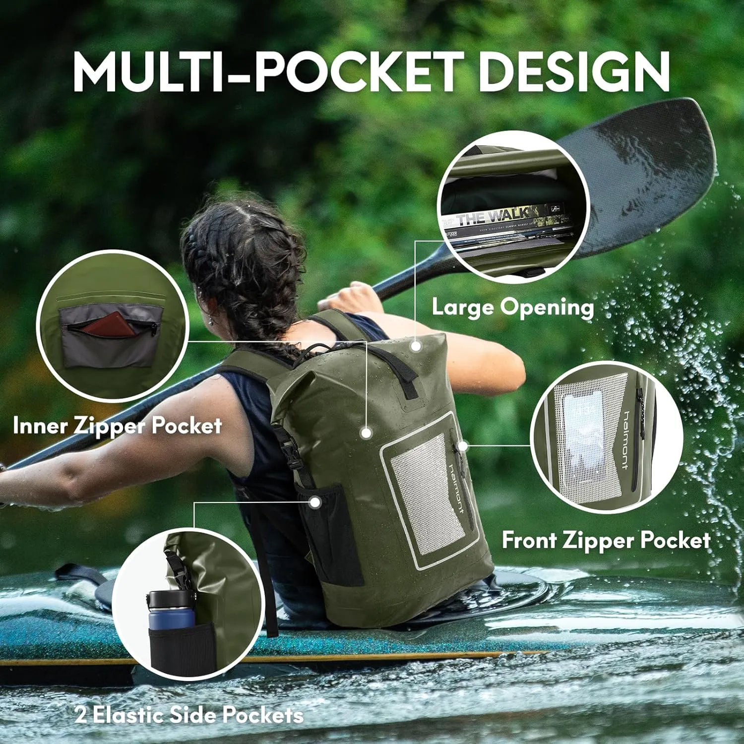 Haimont Waterproof Backpack Dry Bag Floating Roll Top Dry Sack Durable Backpack for Kayaking, Surfing, Rafting, Fishing, 30L