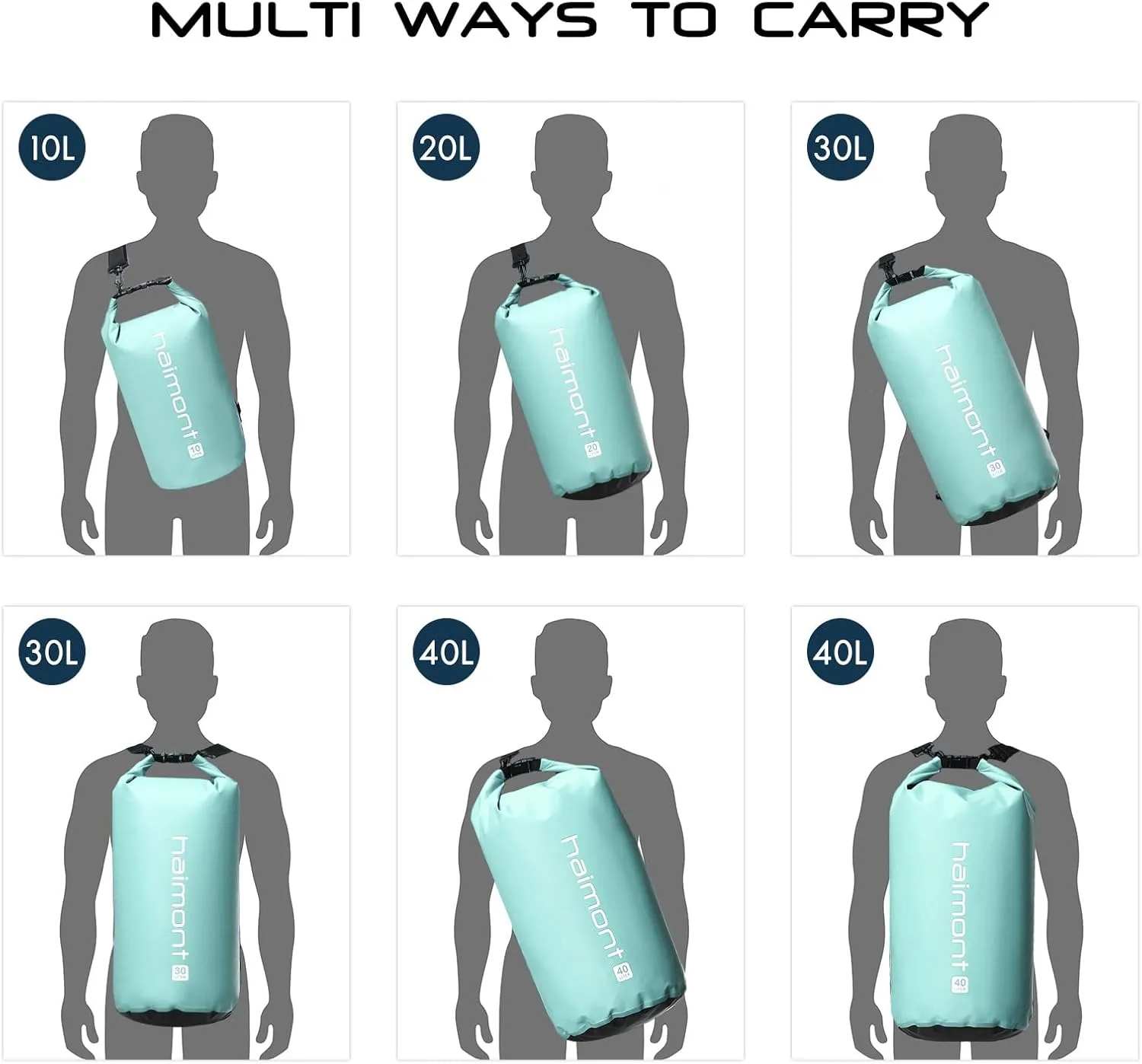 Haimont Waterproof Dry Bag Floating Dry Sack Roll Top Drybag Backpack for Kayaking, Rafting, Boating, Fishing with IPX8 Waterproof Phone Case, Aqua Green, 10L