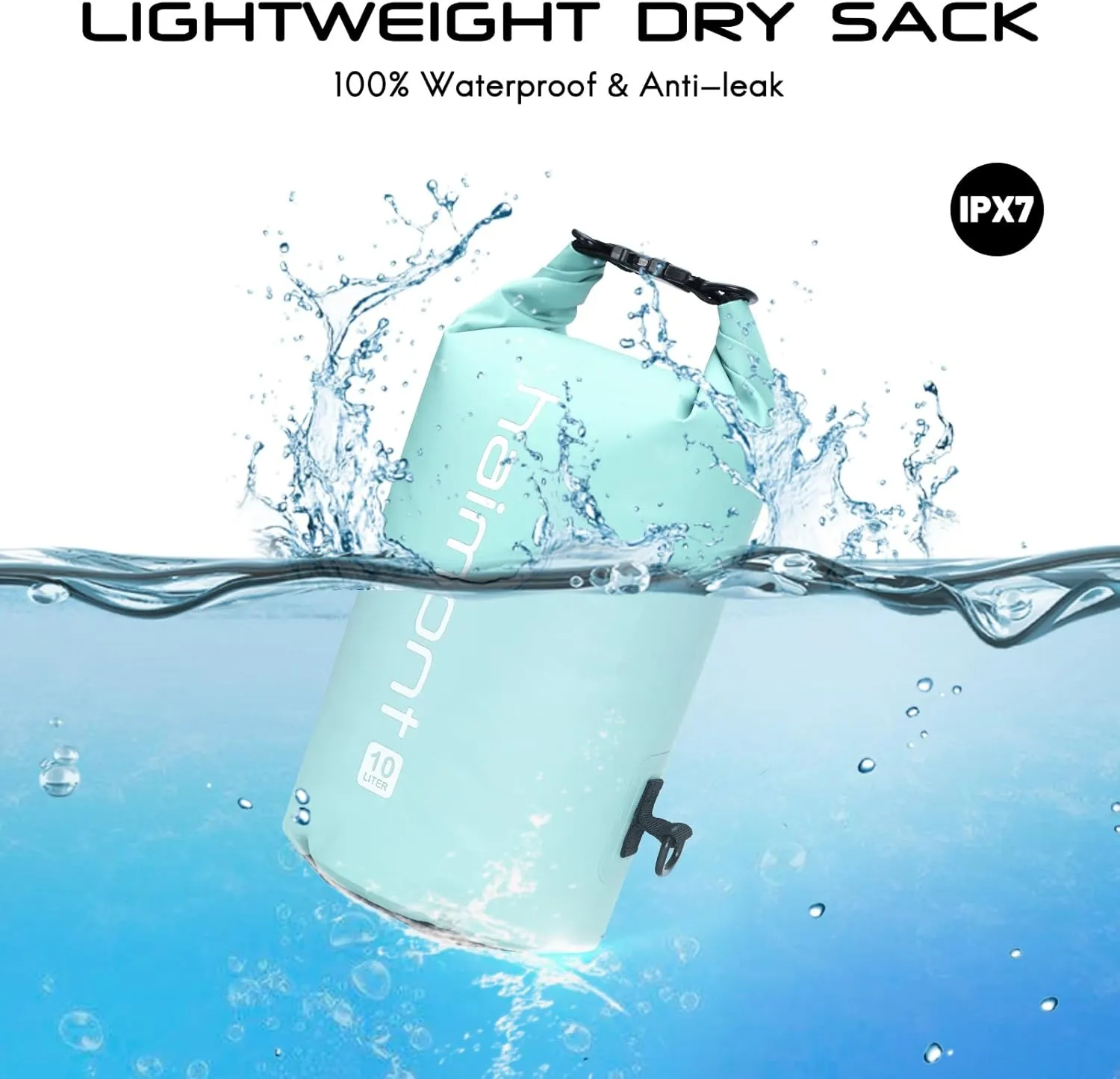 Haimont Waterproof Dry Bag Floating Dry Sack Roll Top Drybag Backpack for Kayaking, Rafting, Boating, Fishing with IPX8 Waterproof Phone Case, Aqua Green, 10L