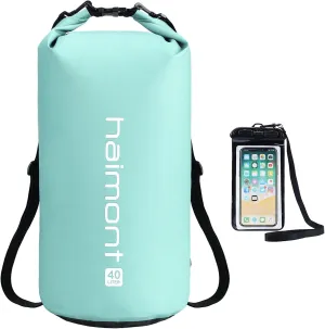 Haimont Waterproof Dry Bag Floating Dry Sack Roll Top Drybag Backpack for Kayaking, Rafting, Boating, Fishing with IPX8 Waterproof Phone Case, Aqua Green, 40L