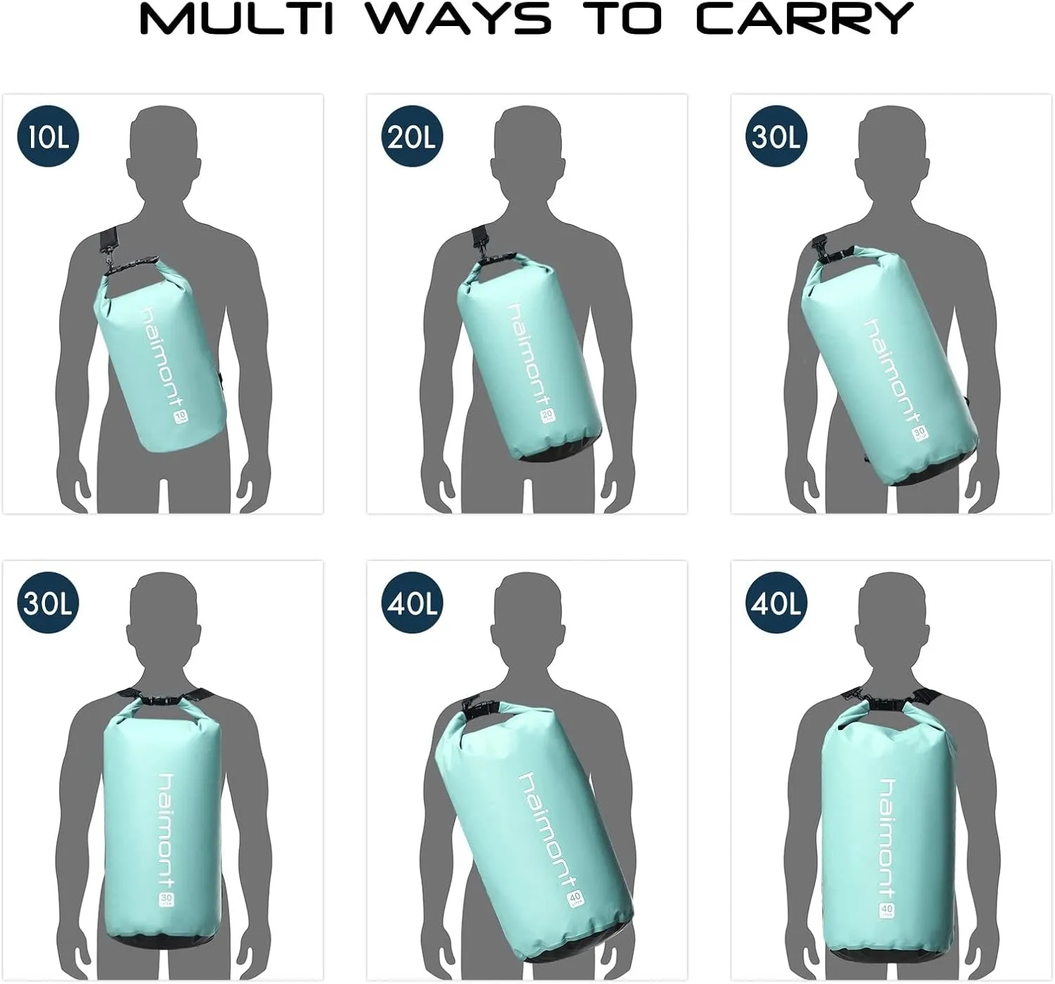 Haimont Waterproof Dry Bag Floating Dry Sack Roll Top Drybag Backpack for Kayaking, Rafting, Boating, Fishing with IPX8 Waterproof Phone Case, Aqua Green, 40L