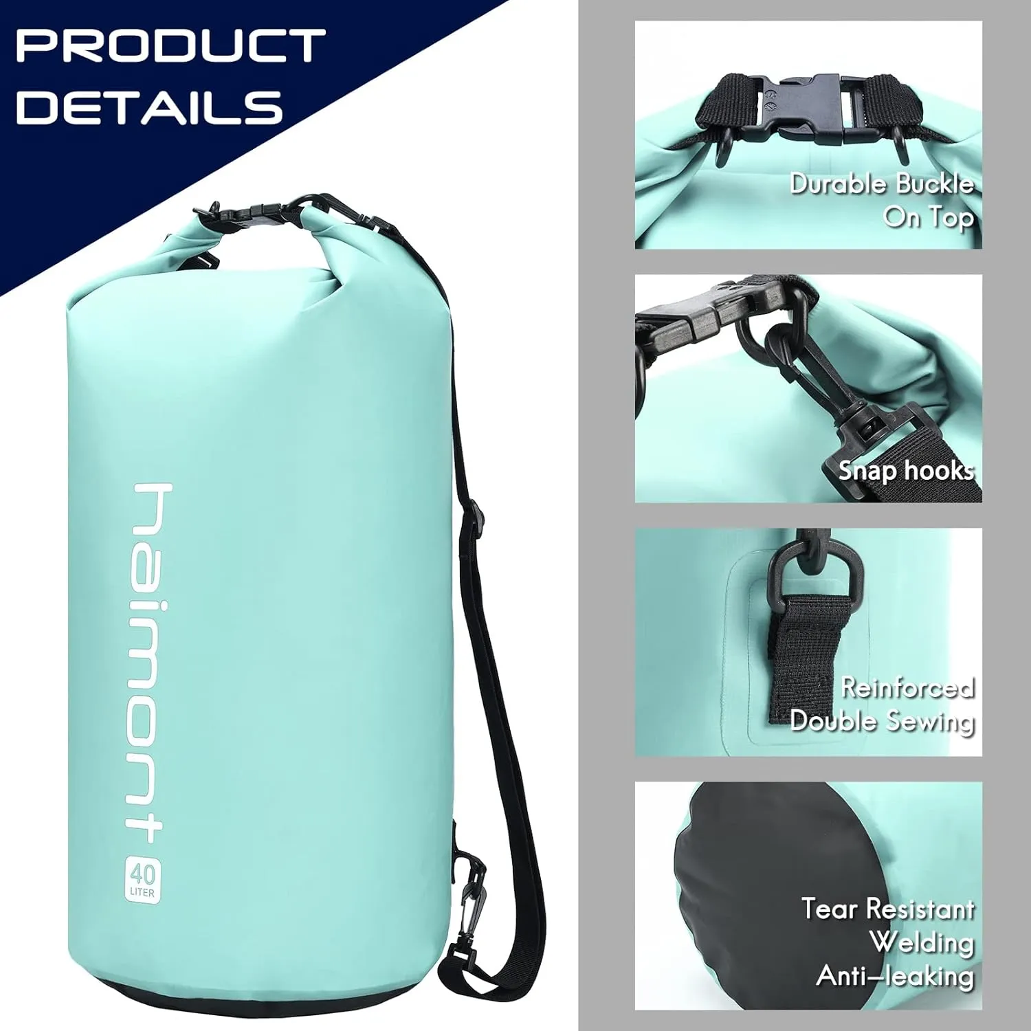 Haimont Waterproof Dry Bag Floating Dry Sack Roll Top Drybag Backpack for Kayaking, Rafting, Boating, Fishing with IPX8 Waterproof Phone Case, Aqua Green, 40L