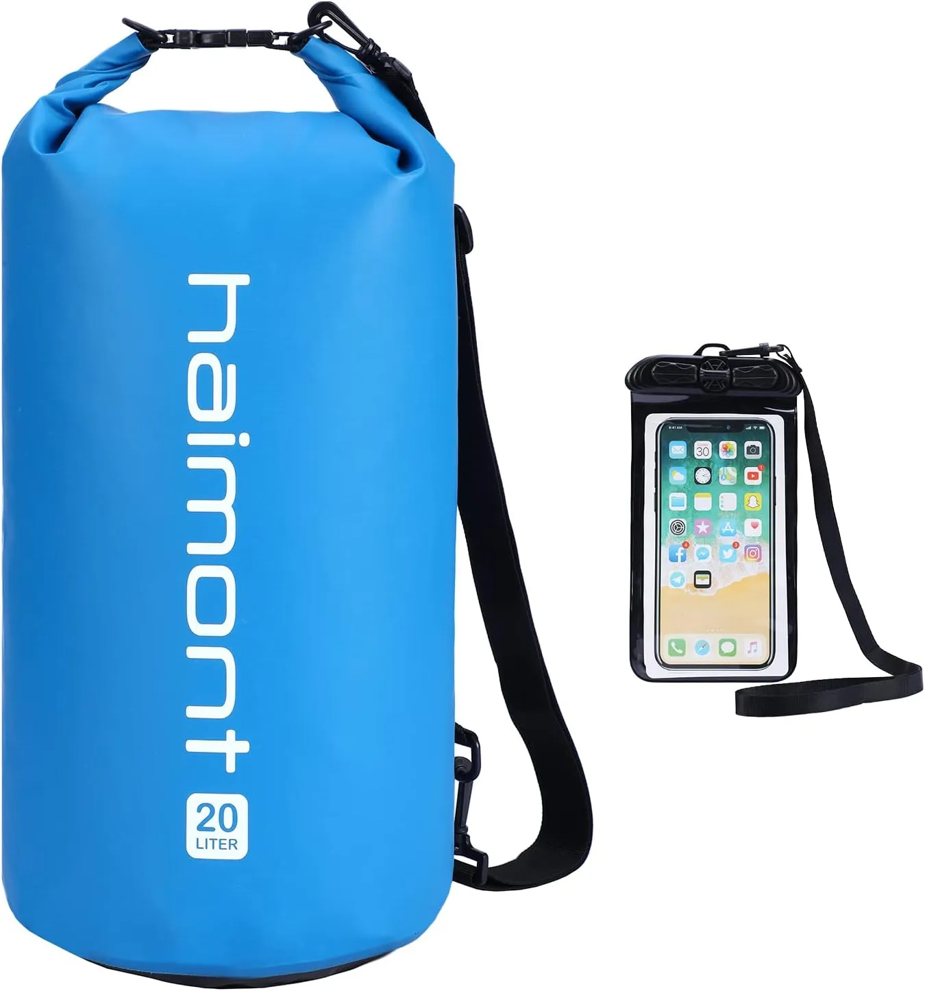 Haimont Waterproof Dry Bag Floating Dry Sack Roll Top Drybag Backpack for Kayaking, Rafting, Boating, Fishing with IPX8 Waterproof Phone Case, Blue, 20L