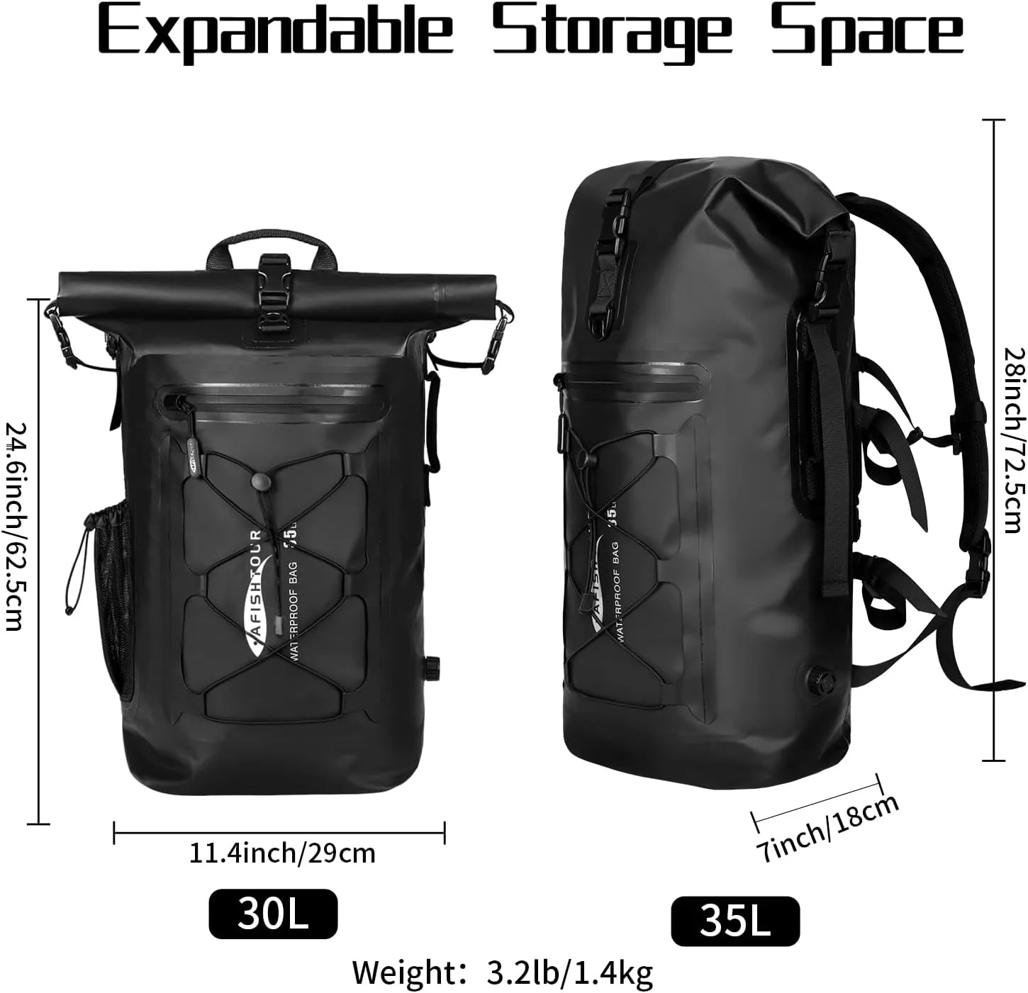 Heavy Duty Waterproof Dry Bag Backpack - 35L Roll-Top Floating Dry Bag Backpack for Kayaking, Rafting, Boating