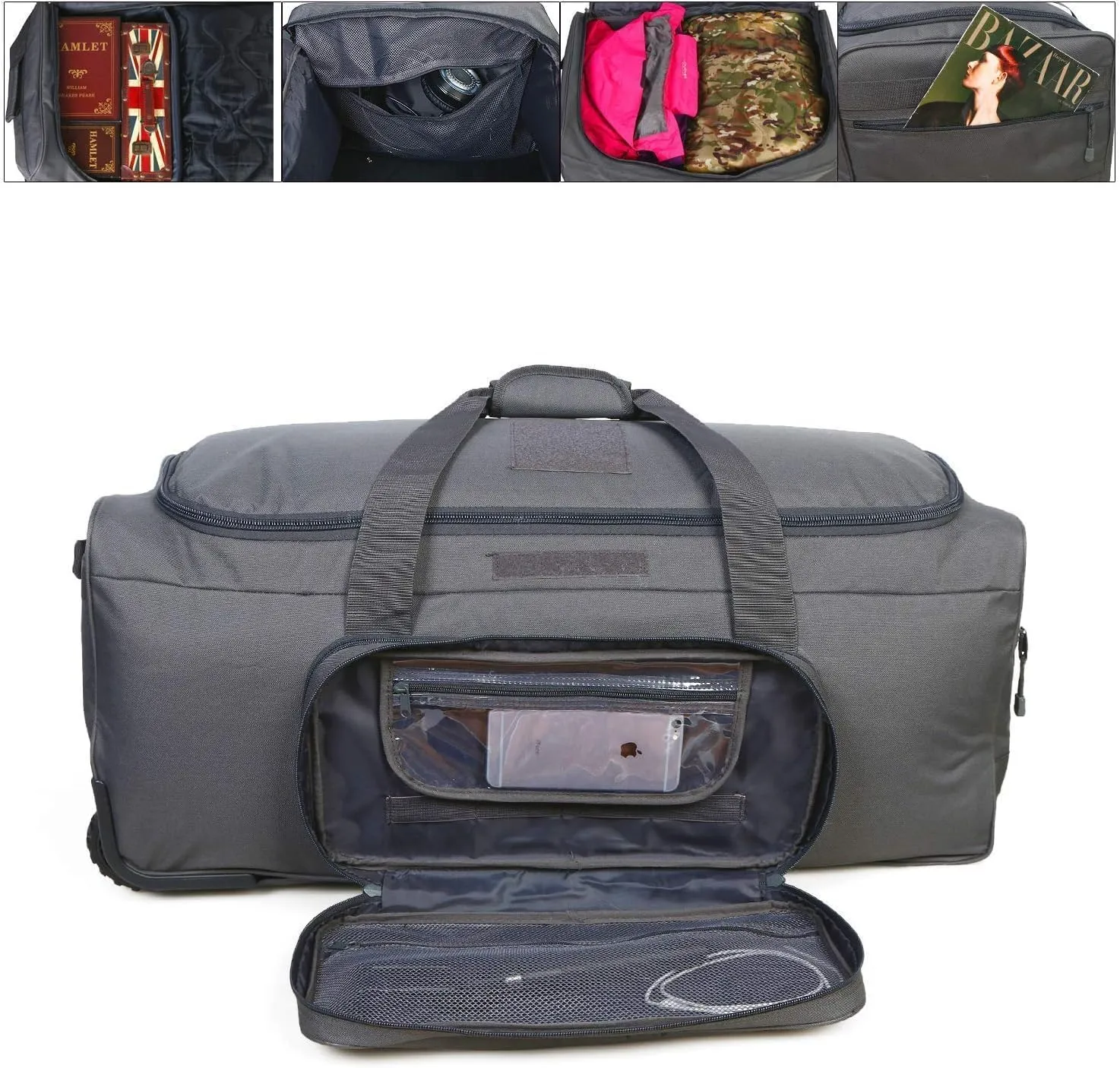 Heavy-Duty X-Large Military Tactical Wheeled Rolling Duffel Trolley Bag For Deployment Traveling Camping Sporting