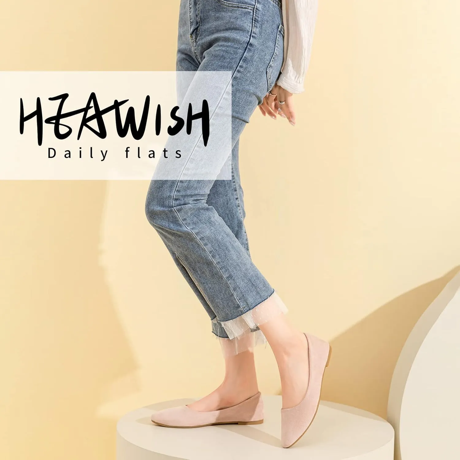 HEAWISH Women’s Black Flats Shoes Comfortable Suede Pointed Toe Slip On Casual Ballet Flats Dress Shoes Nude Flats