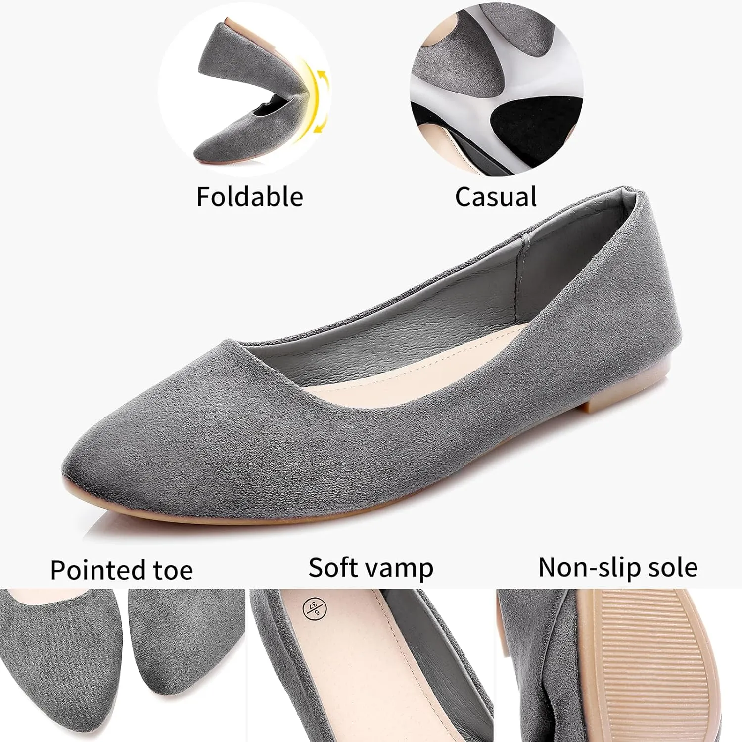 HEAWISH Women’s Black Flats Shoes Comfortable Suede Pointed Toe Slip On Casual Ballet Flats Dress Shoes Nude Flats