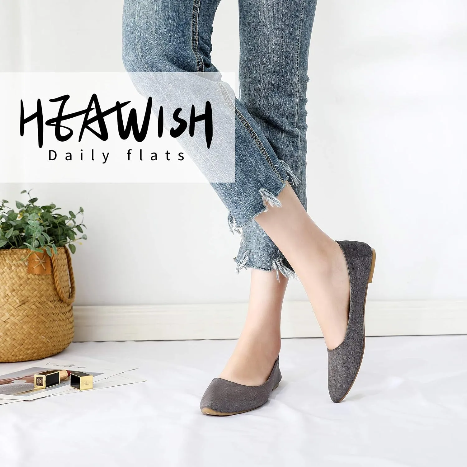 HEAWISH Women’s Black Flats Shoes Comfortable Suede Pointed Toe Slip On Casual Ballet Flats Dress Shoes Nude Flats