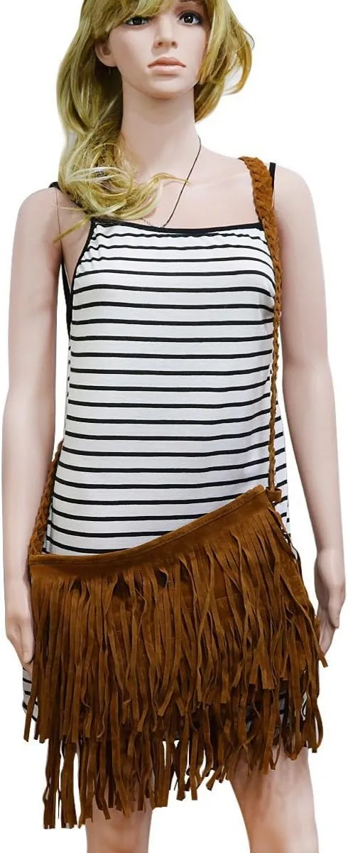Heidi Hobo Hippie Fringe Tassel Faux Suede Shoulder Messenger Cross Body Womens Sling Bag