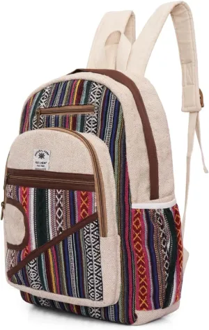 Hemp Travel Laptop Backpack, Large Casual Daypack, Multi-Pocket Canvas Bag, Boho Style for Women