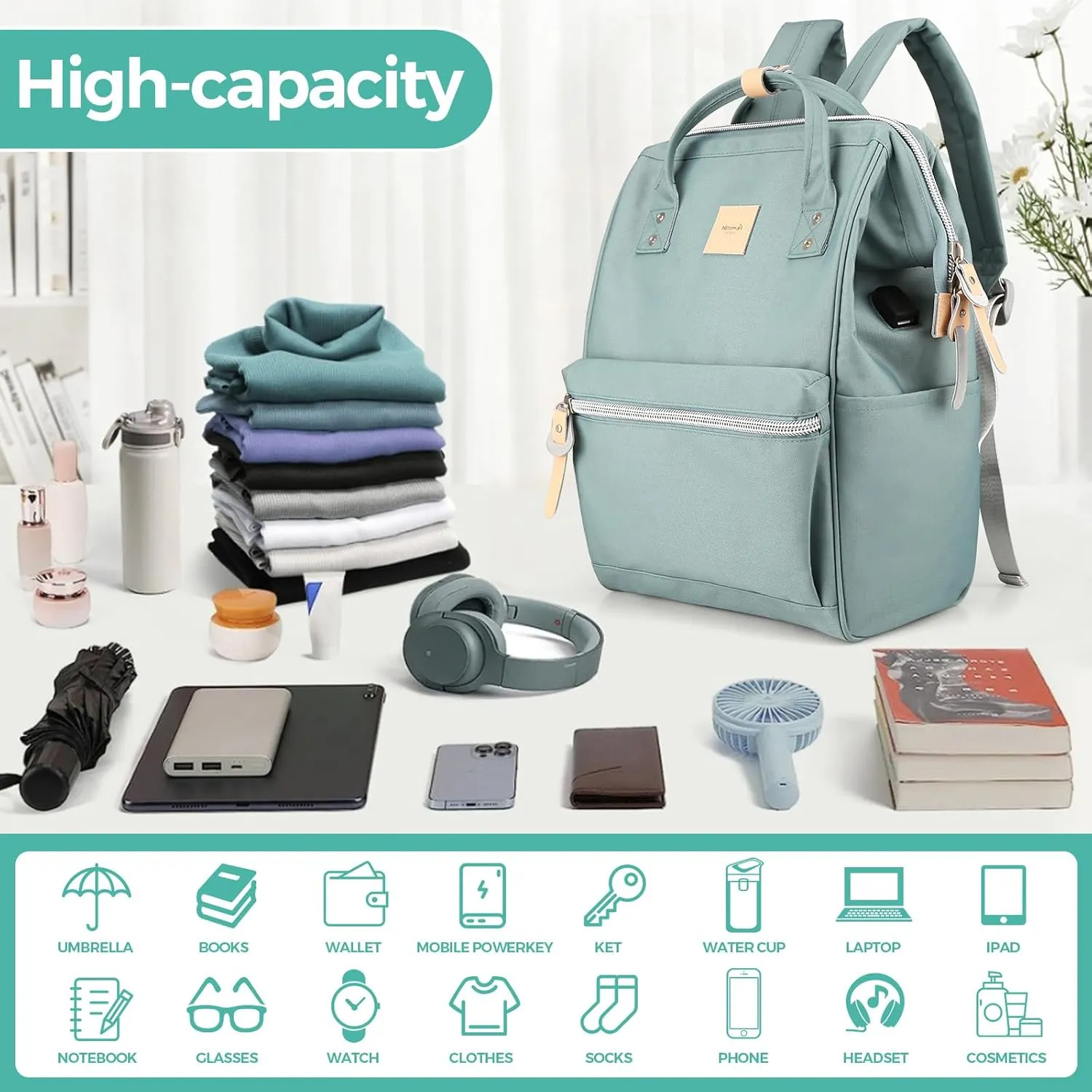 Himawari Laptop Backpack for Women & Men - Travel Backpack With USB Charging Port, Water Resistant, College & School Bag