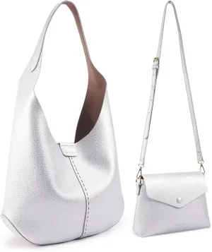 HKCLUF Hobo Bags Purses for Women 2PCS/Set,Soft Vegan Leather Slouchy Shoulder Handbags with Small Crossbody Bags for Women