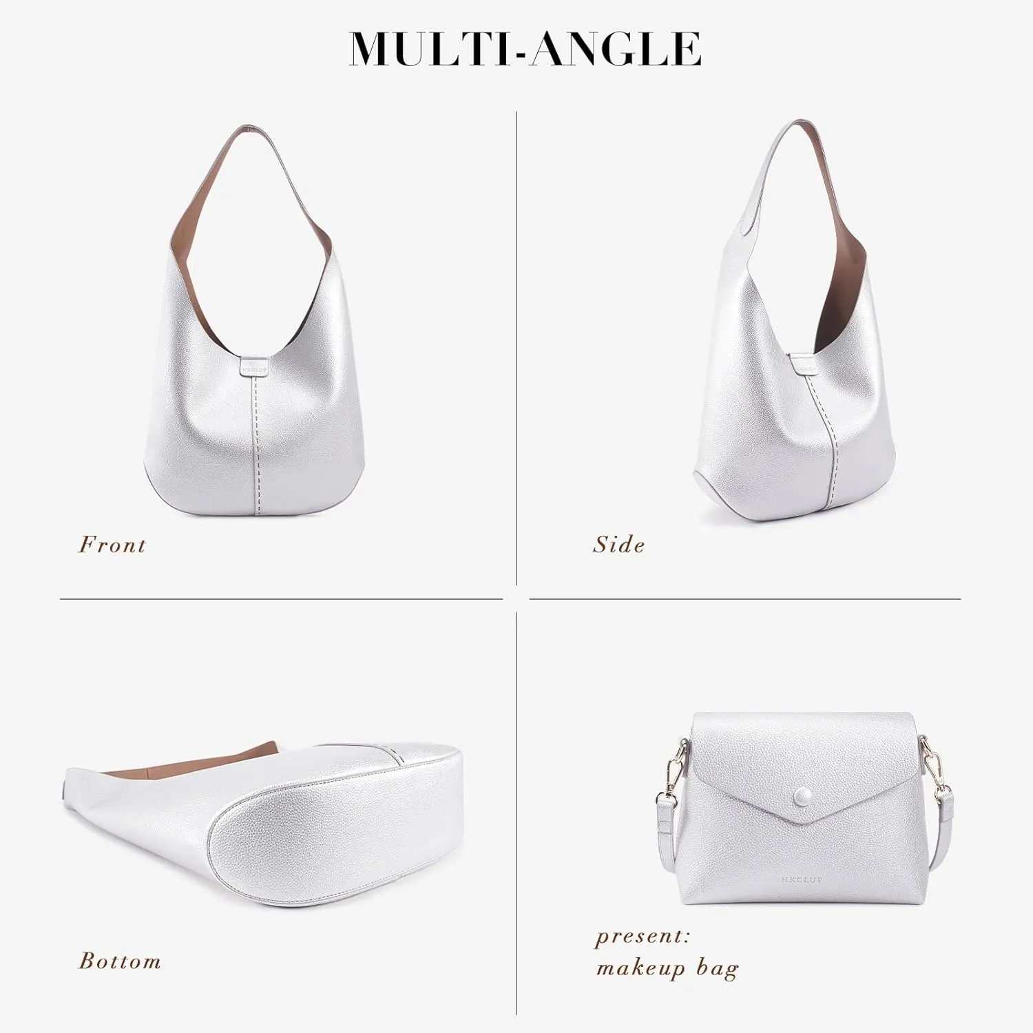 HKCLUF Hobo Bags Purses for Women 2PCS/Set,Soft Vegan Leather Slouchy Shoulder Handbags with Small Crossbody Bags for Women