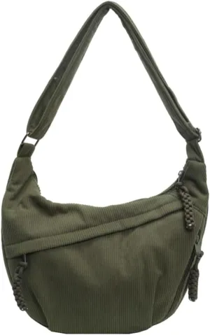 Hobo Bag for Women Men Crescent Shoulder Bag Retro Nylon Canvas Crossbody Bag Slouchy Corduroy Dumpling Bag Purse