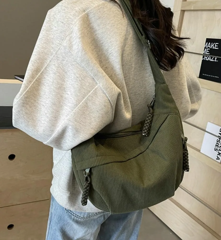 Hobo Bag for Women Men Crescent Shoulder Bag Retro Nylon Canvas Crossbody Bag Slouchy Corduroy Dumpling Bag Purse