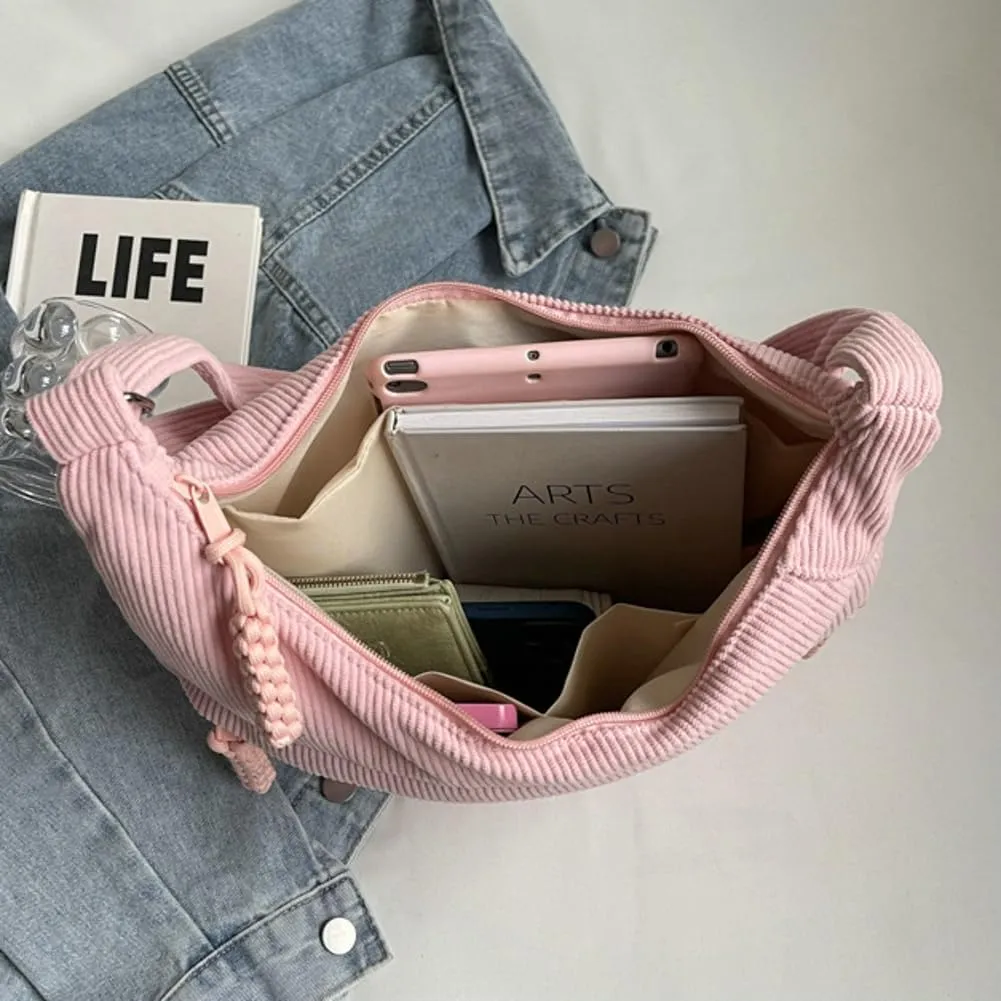 Hobo Bag for Women Men Crescent Shoulder Bag Retro Nylon Canvas Crossbody Bag Slouchy Corduroy Dumpling Bag Purse