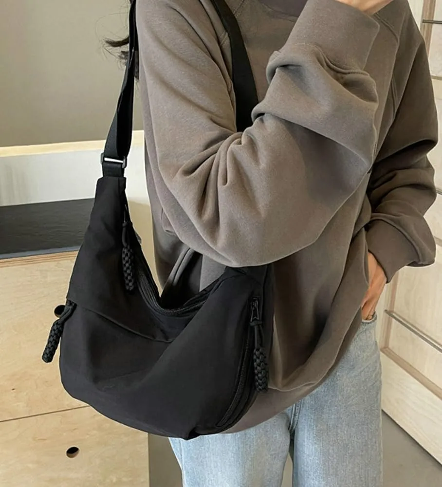 Hobo Bag for Women Men Crescent Shoulder Bag Retro Nylon Canvas Crossbody Bag Slouchy Corduroy Dumpling Bag Purse