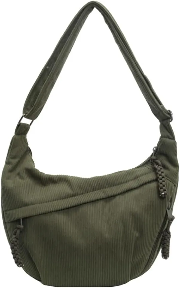 Hobo Bag for Women Men Crescent Shoulder Bag Retro Nylon Canvas Crossbody Bag Slouchy Corduroy Dumpling Bag Purse