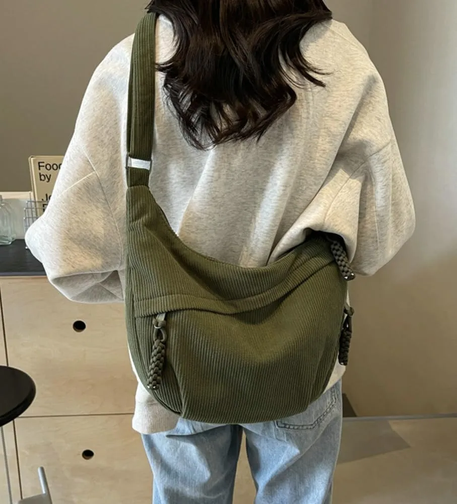 Hobo Bag for Women Men Crescent Shoulder Bag Retro Nylon Canvas Crossbody Bag Slouchy Corduroy Dumpling Bag Purse