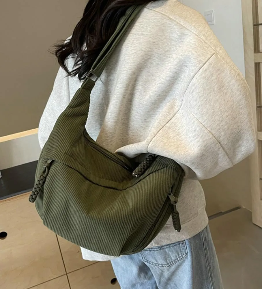 Hobo Bag for Women Men Crescent Shoulder Bag Retro Nylon Canvas Crossbody Bag Slouchy Corduroy Dumpling Bag Purse