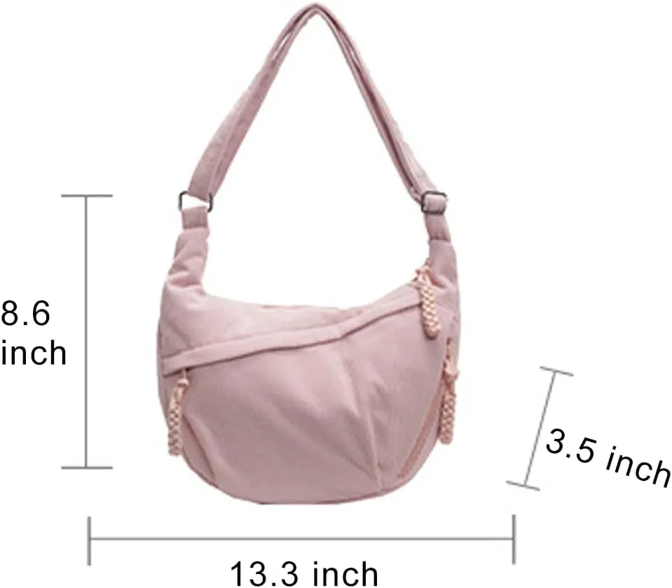 Hobo Bag for Women Men Crescent Shoulder Bag Retro Nylon Canvas Crossbody Bag Slouchy Corduroy Dumpling Bag Purse
