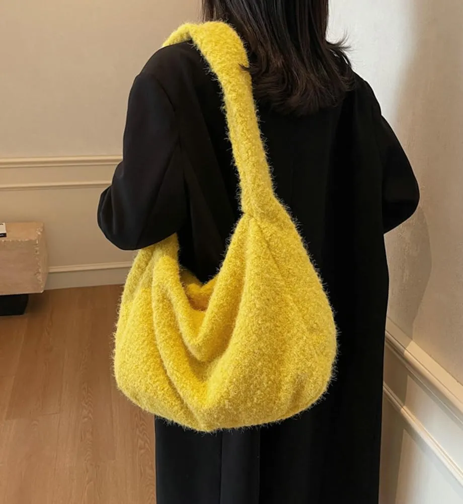 Hobo Bags for Women Fuzzy Bag Slouchy Bag Large Capacity Tote Bag Casual Trendy Bag Soft Shoulder Bag Commuter Tote