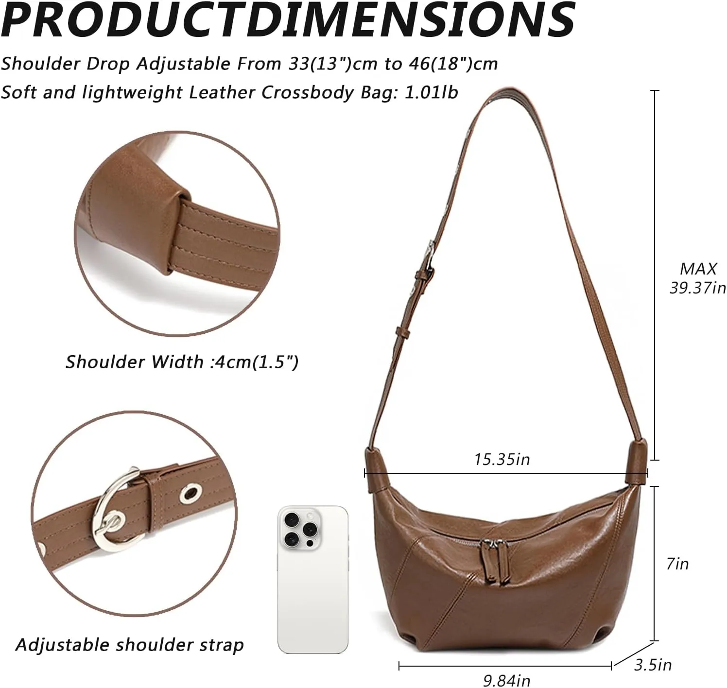 Hobo Bags for Women, Genuine Leather Crossbody Bag for Women, Slouchy Fashion Shoulder Purses