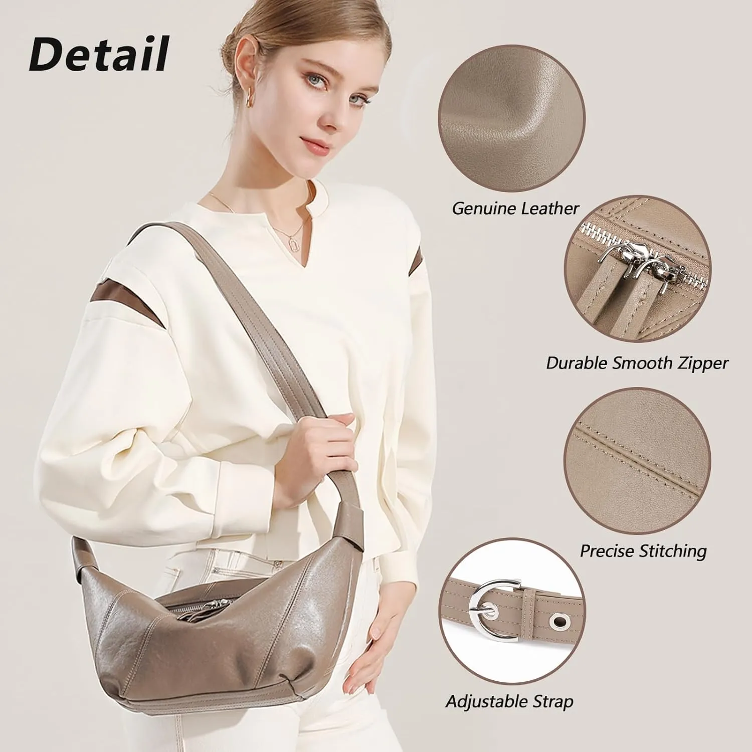 Hobo Bags for Women, Genuine Leather Crossbody Bag for Women, Slouchy Fashion Shoulder Purses