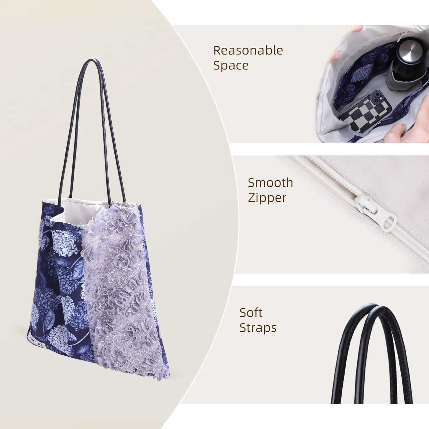 Hobo Bags for Women, Large Capacity Shoulder Tote with Inner Pockets