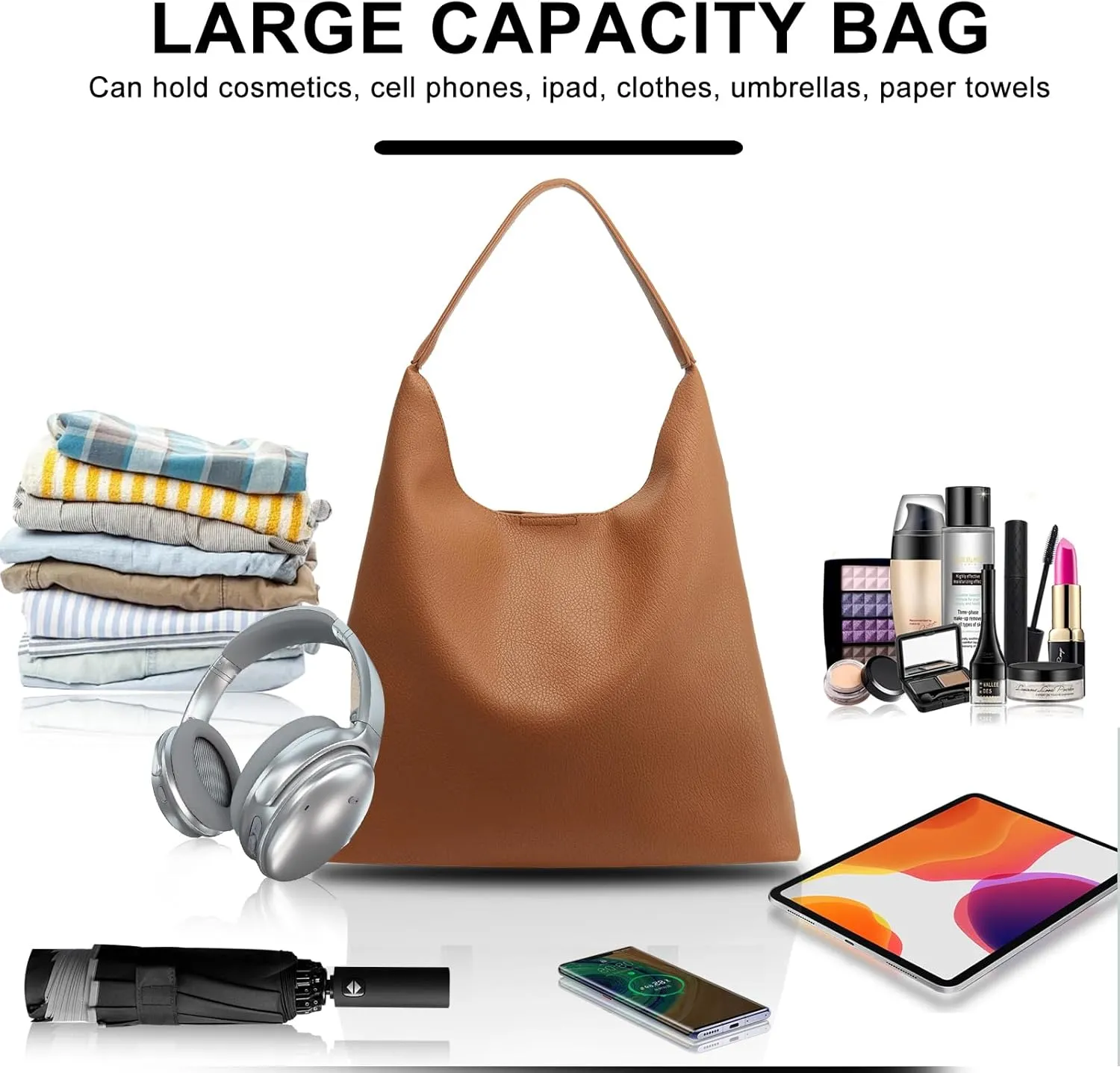 Hobo Bags for Women Soft PU Leather Shoulder Handbag high-capacity Slouchy Tote Purses